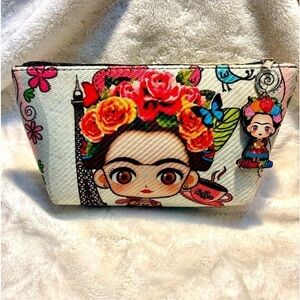 Frida Kahlo Bag Cream Textured Clutch Frida Print Zipper Pull Morelia Mexico